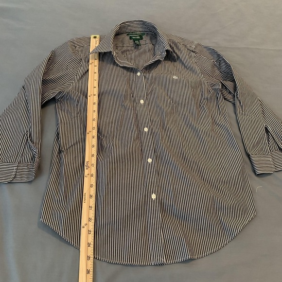 Lauren Ralph Lauren Shirt Woman's Medium Black White Stripe Non Iron Button - Picture 4 of 6